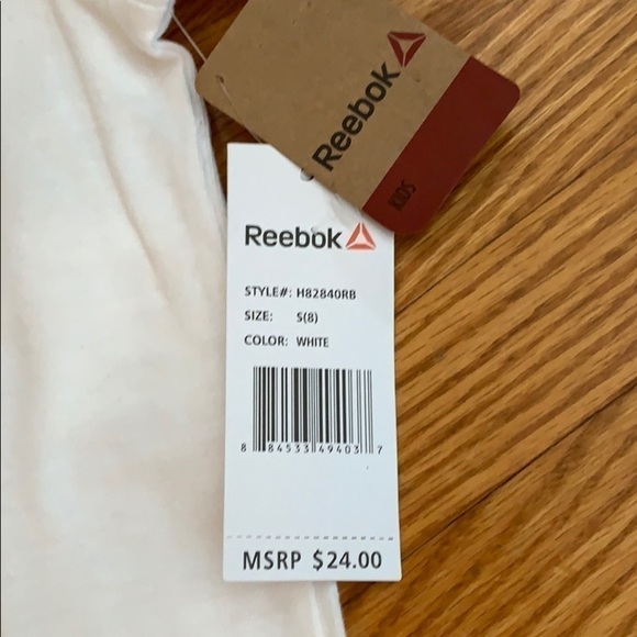 Reebok White T-shirt with Grey/Teal Logo Size S(8) - Picture 3 of 4